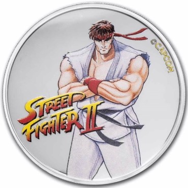 Серебряная монета 1oz Уличный Боец II: Рю 50 центов 2021 Фиджи (цветная)