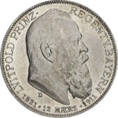 Серебряная монета "90 лет со дня рождения Луитпольда Баварского" 2 марки 1911 Бавария Германская империя