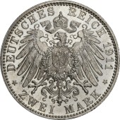 Серебряная монета "90 лет со дня рождения Луитпольда Баварского" 2 марки 1911 Бавария Германская империя