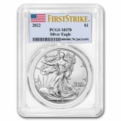 Серебряная монета 1oz Американский Орел 1 доллар 2022 США (PCGS MS70, First Strike)
