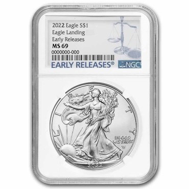 Срібна монета 1oz Американський Орел 1 долар 2022 США (NGC MS 69, Early Releases)