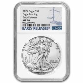 Срібна монета 1oz Американський Орел 1 долар 2022 США (NGC MS 70, Early Releases)