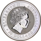 Срібна монета 1кг Рік Півня 30 доларів 2005 Австралія