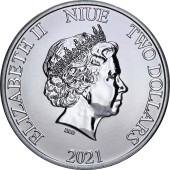 Серебряная монета 1oz Лига Справедливости Комиксов DC: Чудо-Женщина 2 доллара 2021 Ниуэ