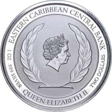 Серебряная монета 1oz Ангилья 2 доллара 2021 Восточные Карибы