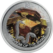Серебряная монета 1oz Год Змеи "Богатство" 1 доллар 2013 Тувалу (цветная)