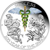 Серебряная монета 1oz Год Змеи "Успех" 1 доллар 2013 Тувалу (цветная)