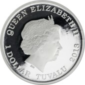 Серебряная монета 1oz Год Змеи "Мудрость" 1 доллар 2013 Тувалу (цветная)