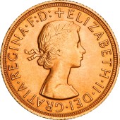 Золотая монета Соверен Елизаветы II 1958 Великобритания