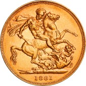 Золотая монета Соверен Виктории 1881 Великобритания