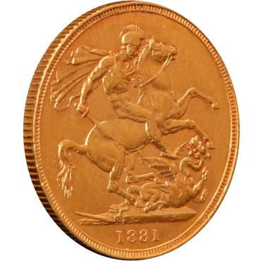 Золота монета Соверен Вікторії 1881 Великобританія