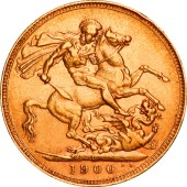 Золотая монета Соверен Виктории 1900 Великобритания