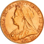 Золотая монета Соверен Виктории 1900 Великобритания