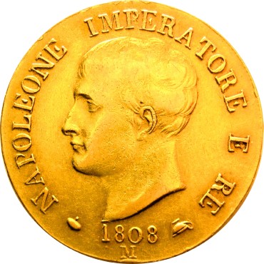 Золотая монета Наполеон I 40 лир 1808 Италия