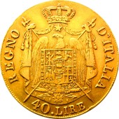 Золотая монета Наполеон I 40 лир 1808 Италия