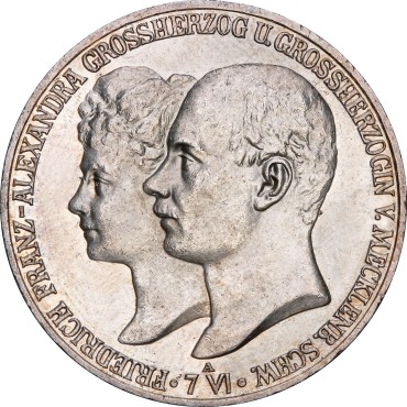 Срібна монета "Весілля Герцога Фрідриха Франца IV" 5 марок 1904 Мекленбург-Шверин Німецька Імперія