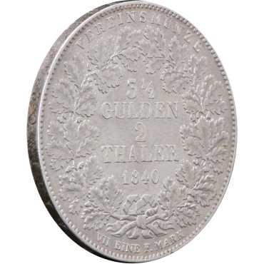 Серебряная монета 2 Талера 1840 Вюртемберг