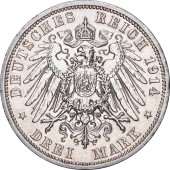 Срібна монета 3 марки 1914 Любек Німецька Імперія
