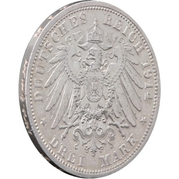 Срібна монета 3 марки 1914 Любек Німецька Імперія