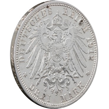 Серебряная монета "Вильгельм II в шляпе" 3 марки 1912 Пруссия