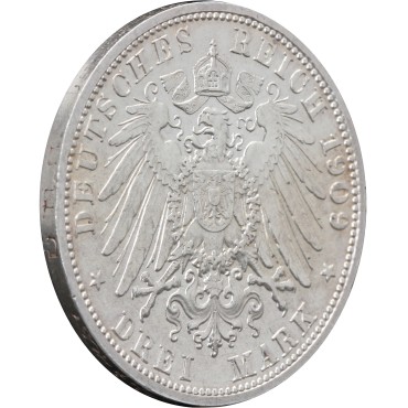 Серебряная монета 3 марки 1909 Рейс Германская Империя