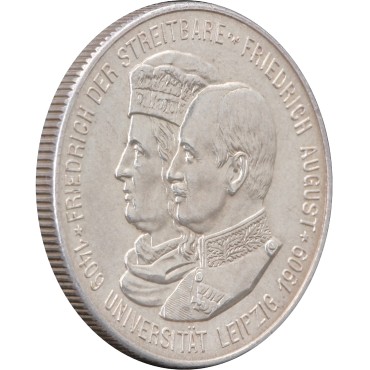 Серебряная монета "500 лет Лейпцигскому Университету" 2 марки 1909 Саксония Германская Империя