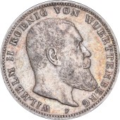Серебряная монета Вильгельм II Вюртемберг 3 марки 1909 Германская империя