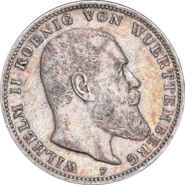 Серебряная монета Вильгельм II Вюртемберг 3 марки 1909 Германская империя