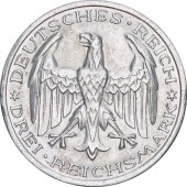 Серебряная монета "400 лет Марбургскому Университету имени Филиппа" 3 марки 1927 Веймарская Республика Германия