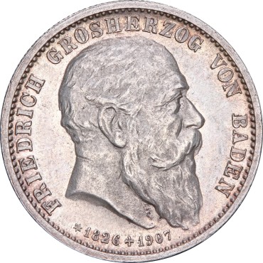 Серебряная монета "Смерть Фридриха I" 2 марки 1907 Баден Германская Империя