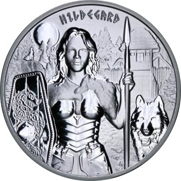Серебряный раунд 1oz Валькирии: Хильдегард 5 марок 2022 Германия