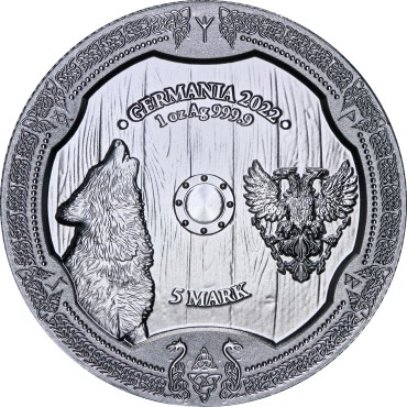 Серебряный раунд 1oz Валькирии: Хильдегард 5 марок 2022 Германия