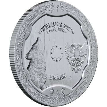 Серебряный раунд 1oz Валькирии: Хильдегард 5 марок 2022 Германия