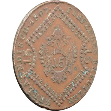 Мідна монета 15 крейцерів 1807 Австрія