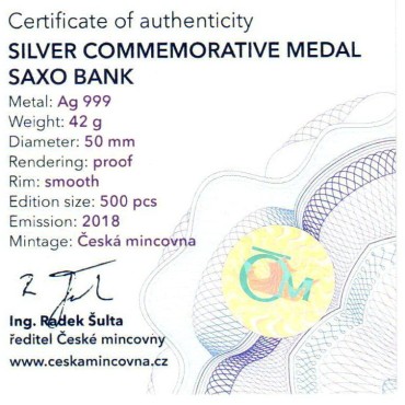 Серебряный раунд 42g Saxo Bank 2018 Чехия