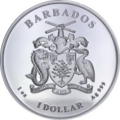 Серебряная монета 1oz Карибский Осьминог 1 доллар 2022 Барбадос
