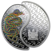 Серебряная монета 1oz Год Змеи 1 доллар 2013 Фиджи (цветная)