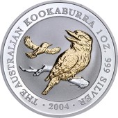 Срібна монета 1oz Кукабарра 1 долар 2004 Австралія (позолота)