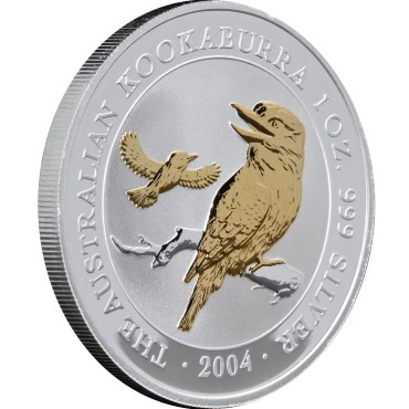 Срібна монета 1oz Кукабарра 1 долар 2004 Австралія (позолота)