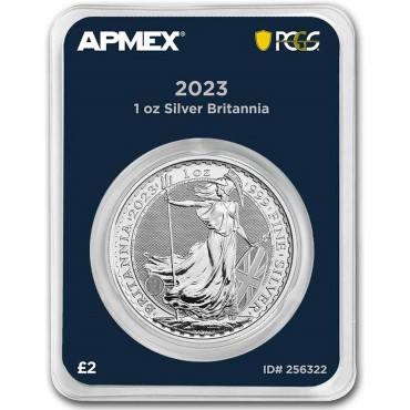 Серебряная монета 1oz Британия 2 английских фунта 2023 Великобритания (MintDirect® Premier + PCGS FS®)