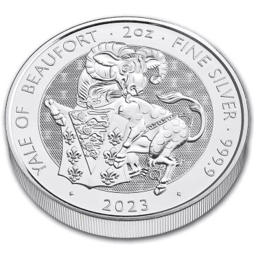 Серебряная монета 2oz Йельский Бофорт "Королевские Звери Тюдоров" 5 фунтов 2023 Великобритания