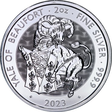 Срібна монета 2oz Єльський Бофорт "Королівські Звірі Тюдорів" 5 фунтів 2023 Великобританія