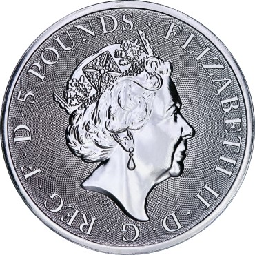 Срібна монета 2oz Єльський Бофорт "Королівські Звірі Тюдорів" 5 фунтів 2023 Великобританія