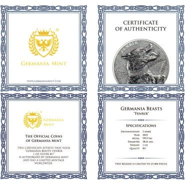 Серебряный раунд 1oz Фенрир 5 марок 2022 Польша