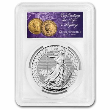 Срібна монета 1oz Британія 2 англійських фунта 2022 Великобританія (PCGS GEM BU Memorial Label)