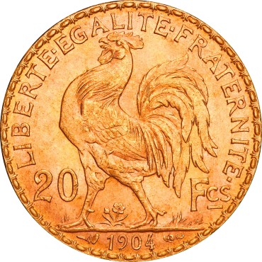 Золотая монета 20 франков 1904 Франция