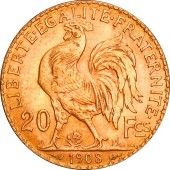Золотая монета 20 франков 1908 Франция
