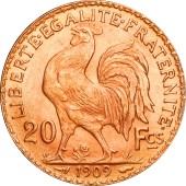 Золотая монета 20 франков 1909 Франция