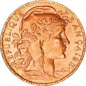 Золотая монета 20 франков 1909 Франция