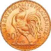 Золотая монета 20 франков 1910 Франция